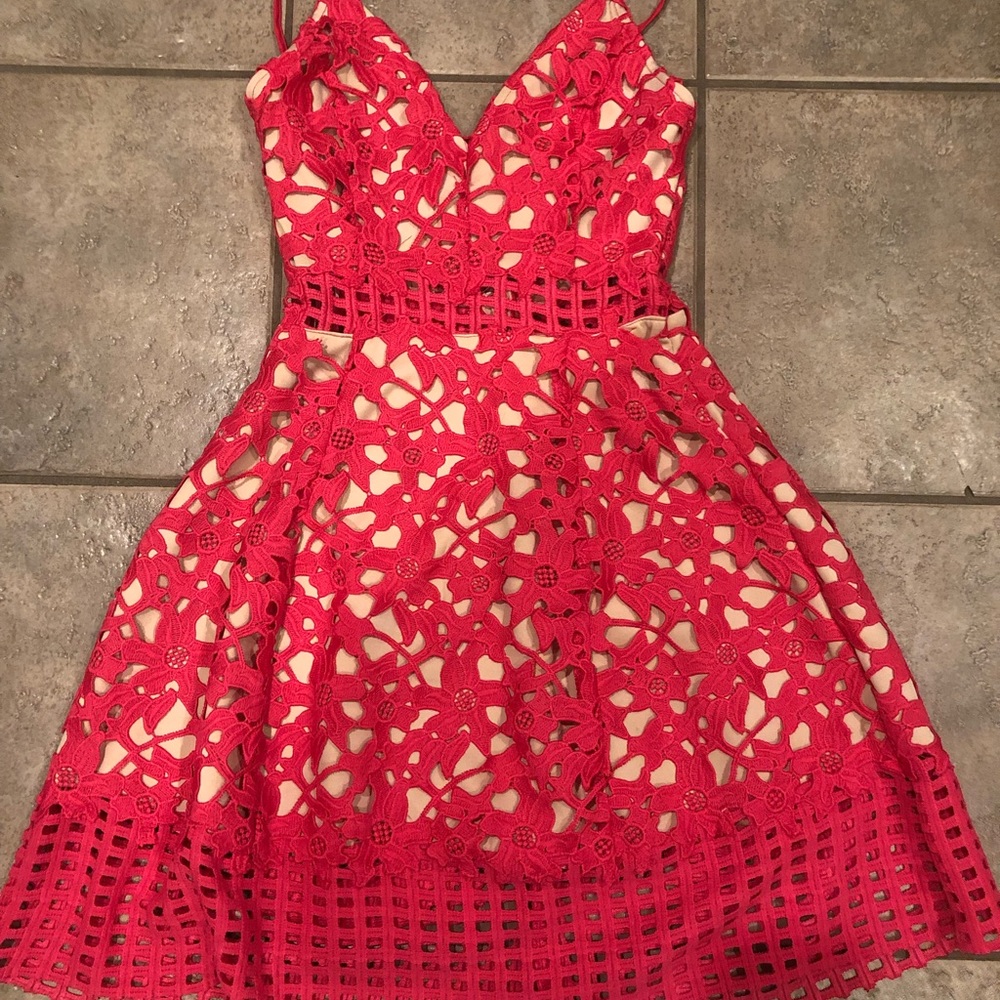 🎉HP🎉Lovers + Friends Hot Pink Bellini Lace Dress - Picture 8 of 11